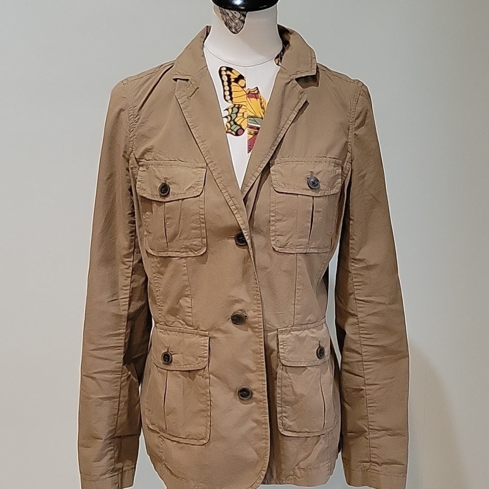 LAND'S END brown 100% cotton jacket.  Lightweight coat.  Safari style.  Size S.